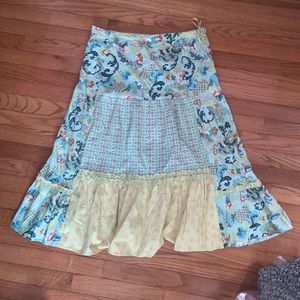 Cabi blue and green patterned midi skirt